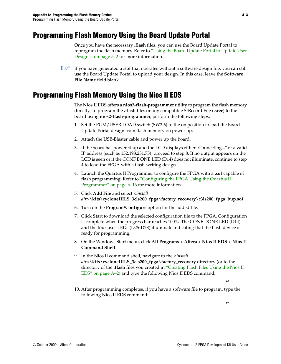 Programming flash memory using the nios ii eds | Altera Cyclone III LS FPGA User Manual | Page 37 / 42