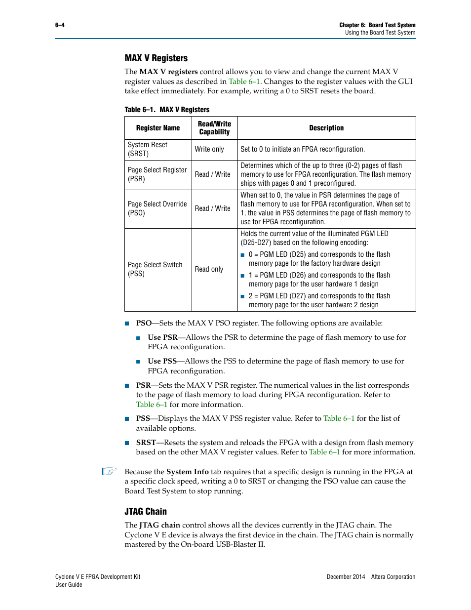 Max v registers, Jtag chain, Max v registers –4 jtag chain –4 | Altera Cyclone V E FPGA User Manual | Page 20 / 38