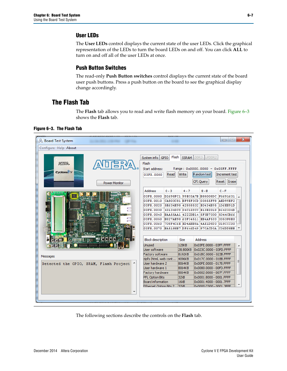 User leds, Push button switches, The flash tab | User leds –7 push button switches –7, The flash tab –7 | Altera Cyclone V E FPGA User Manual | Page 23 / 38