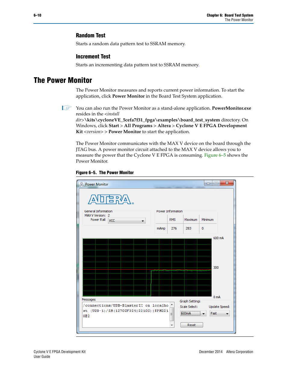Random test, Increment test, The power monitor | Random test –10 increment test –10, The power monitor –10, Fer to | Altera Cyclone V E FPGA User Manual | Page 26 / 38