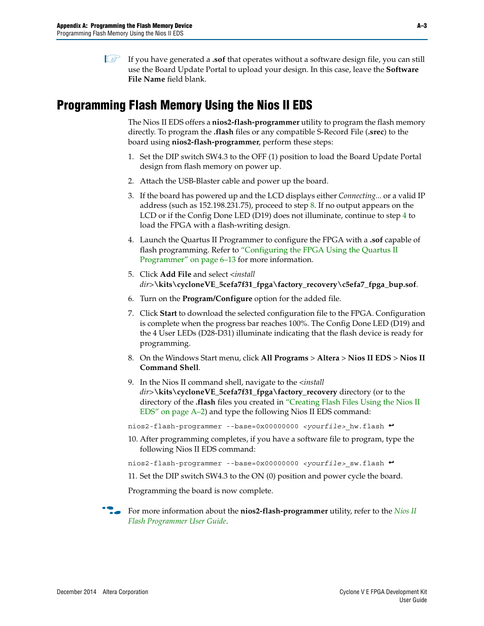 Programming flash memory using the nios ii eds | Altera Cyclone V E FPGA User Manual | Page 33 / 38