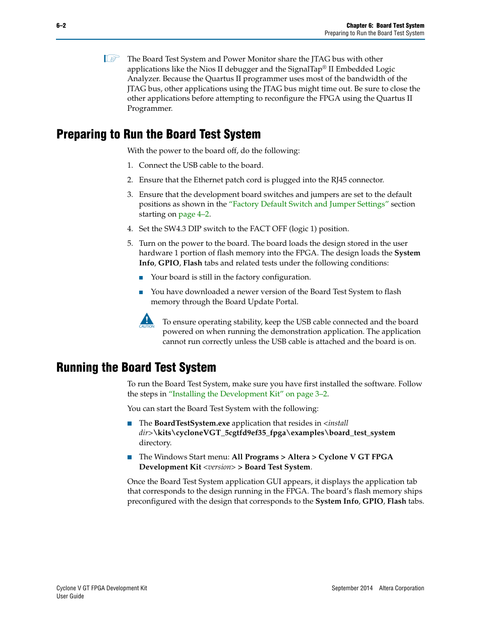 Preparing to run the board test system, Running the board test system | Altera Cyclone V GT FPGA User Manual | Page 24 / 50