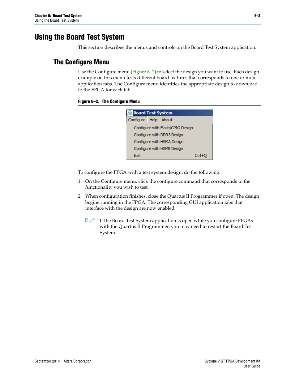 Using the board test system, The configure menu, Using the board test system –3 | The configure menu –3 | Altera Cyclone V GT FPGA User Manual | Page 25 / 50