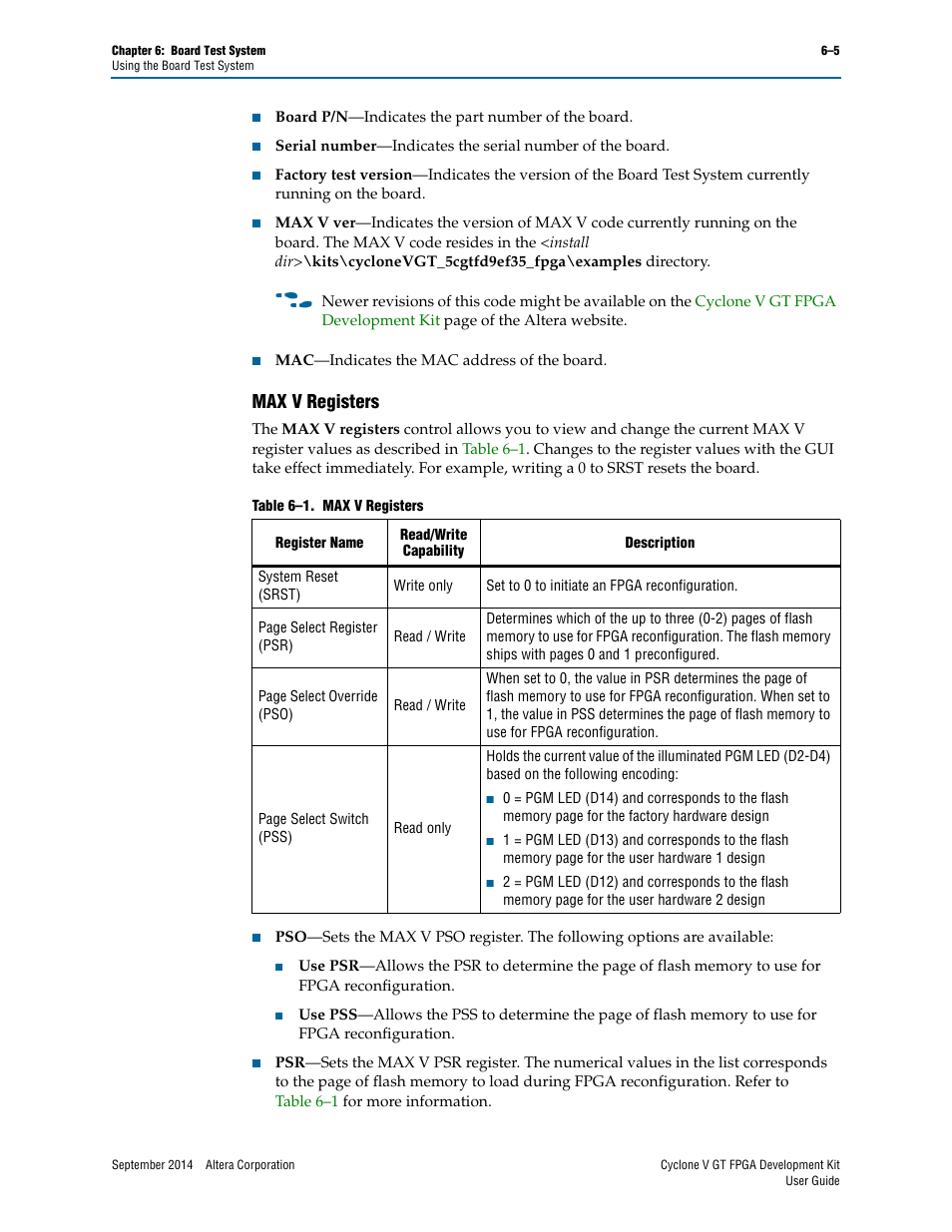 Max v registers, Max v registers –5 | Altera Cyclone V GT FPGA User Manual | Page 27 / 50