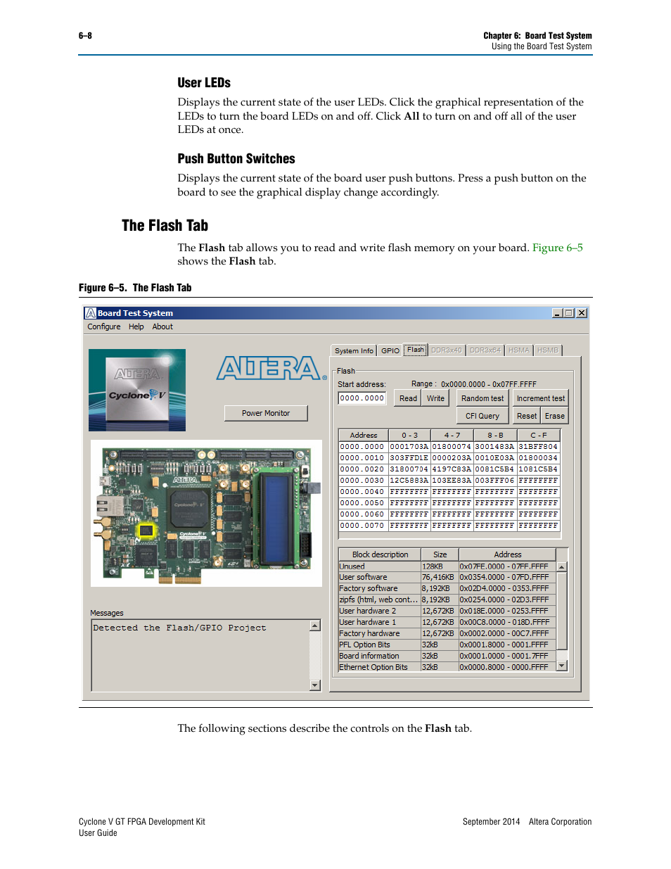 User leds, Push button switches, The flash tab | User leds –8 push button switches –8, The flash tab –8 | Altera Cyclone V GT FPGA User Manual | Page 30 / 50