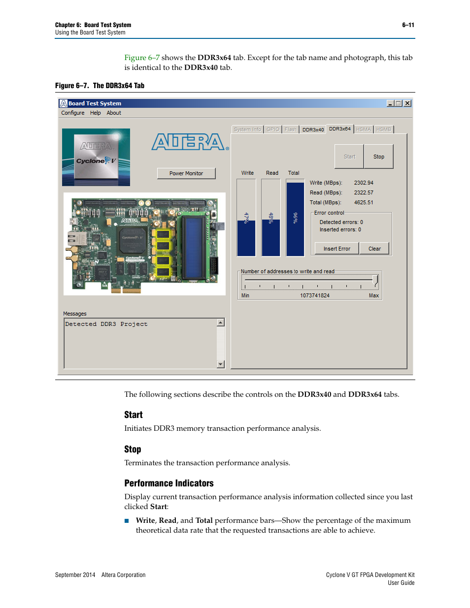 Start, Stop, Performance indicators | Start –11 stop –11 performance indicators –11 | Altera Cyclone V GT FPGA User Manual | Page 33 / 50