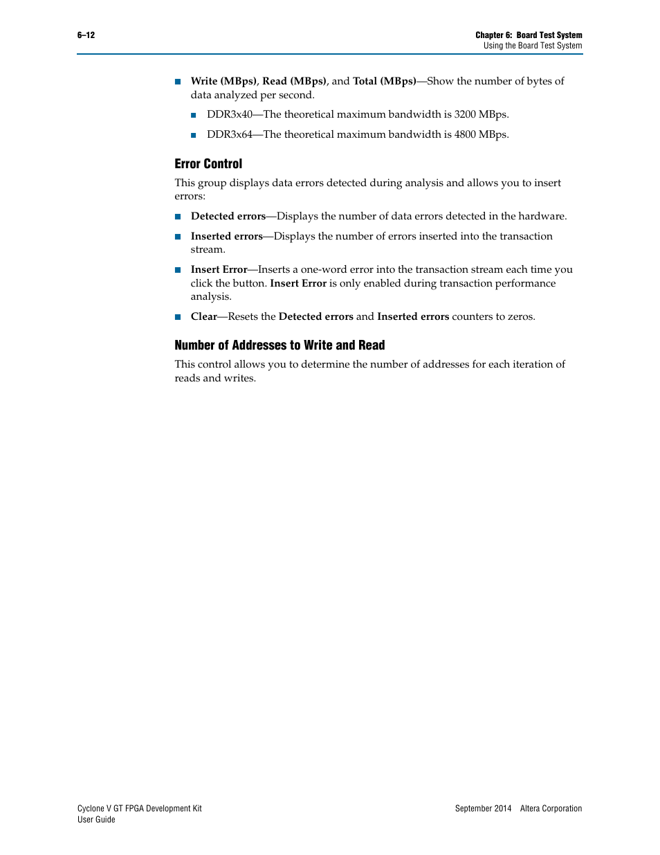 Error control, Number of addresses to write and read | Altera Cyclone V GT FPGA User Manual | Page 34 / 50