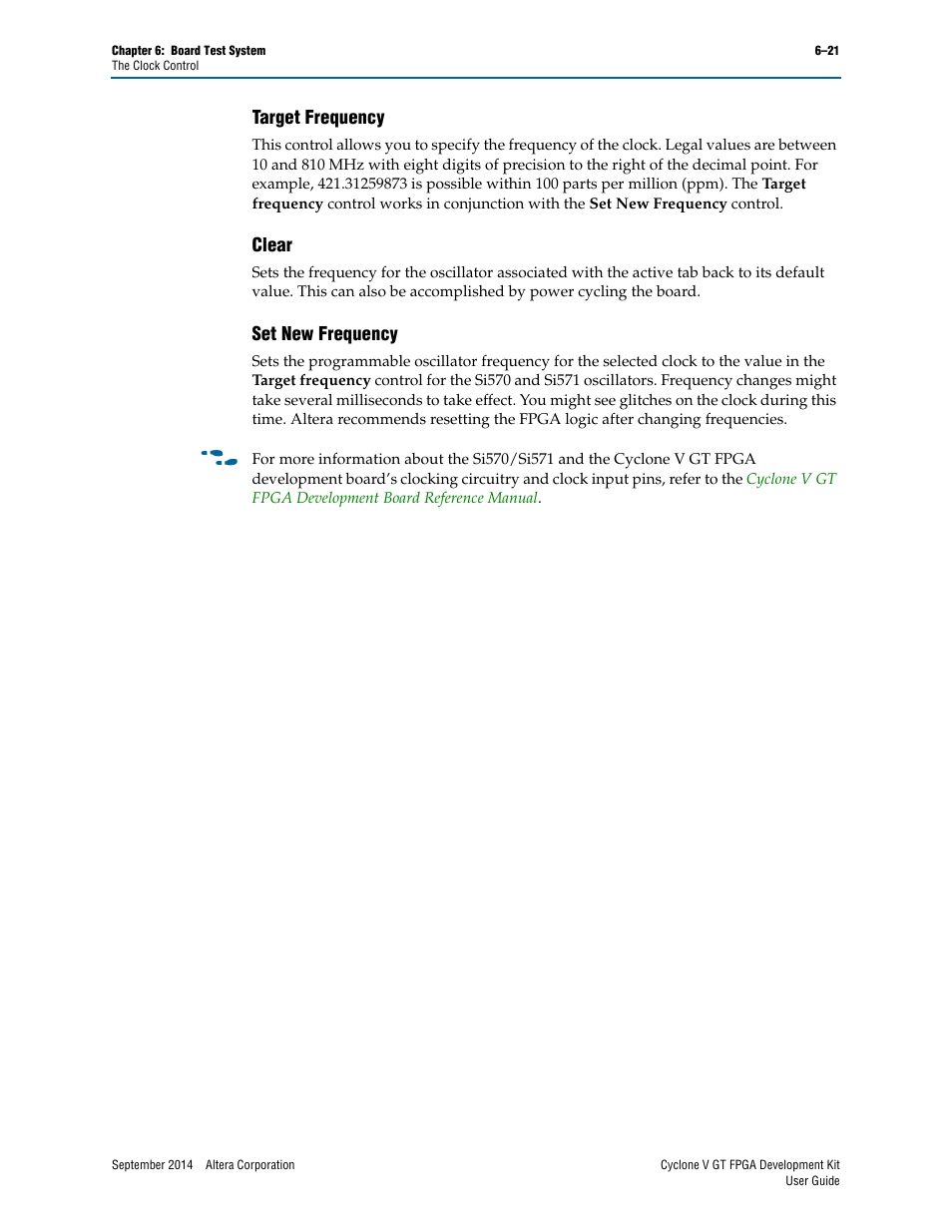 Target frequency, Clear, Set new frequency | Altera Cyclone V GT FPGA User Manual | Page 43 / 50