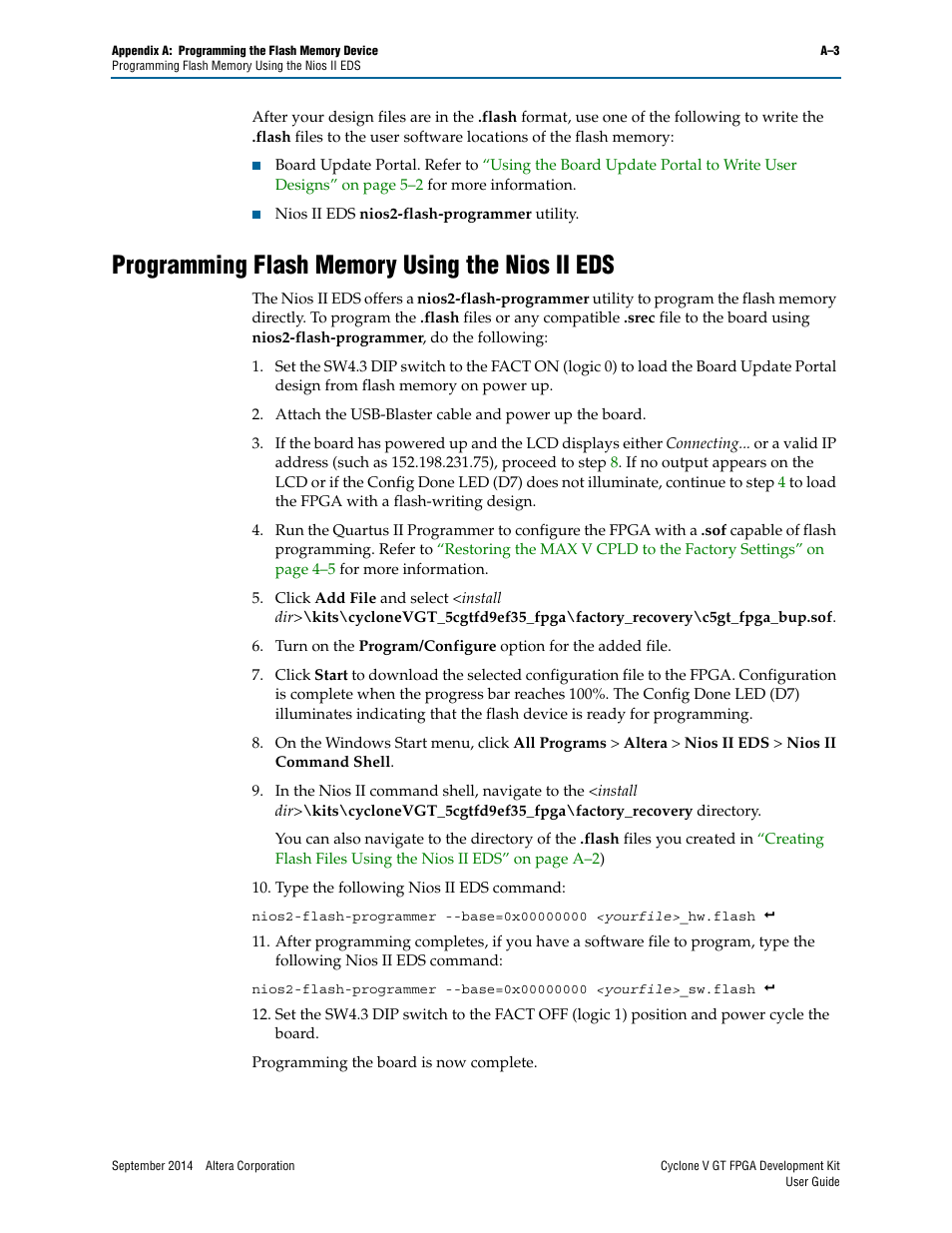 Programming flash memory using the nios ii eds | Altera Cyclone V GT FPGA User Manual | Page 47 / 50