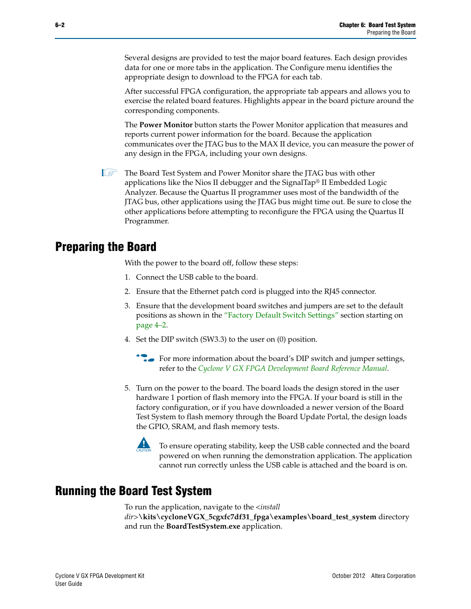 Preparing the board, Running the board test system | Altera Cyclone V GX FPGA User Manual | Page 18 / 38