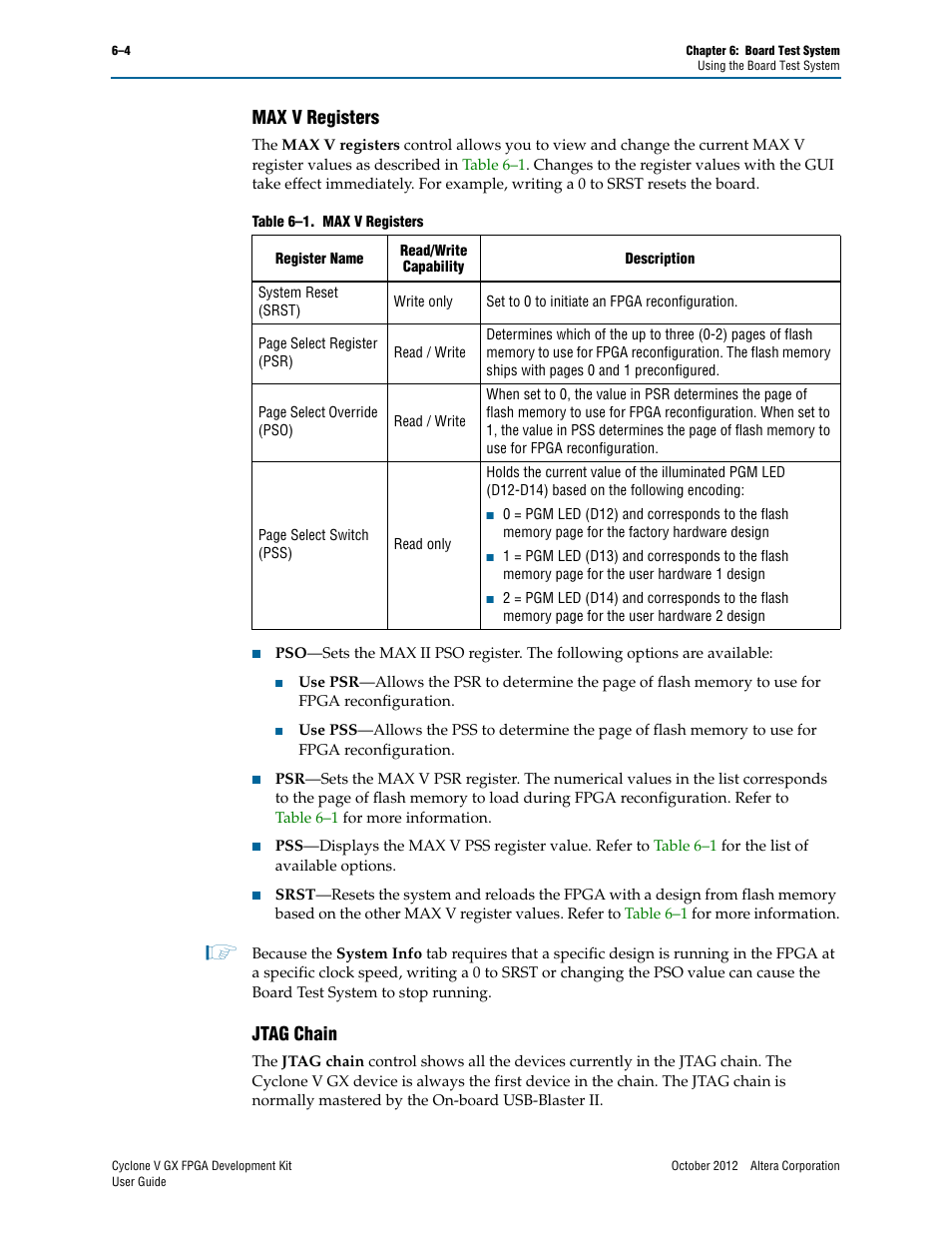 Max v registers, Jtag chain, Max v registers –4 jtag chain –4 | Altera Cyclone V GX FPGA User Manual | Page 20 / 38
