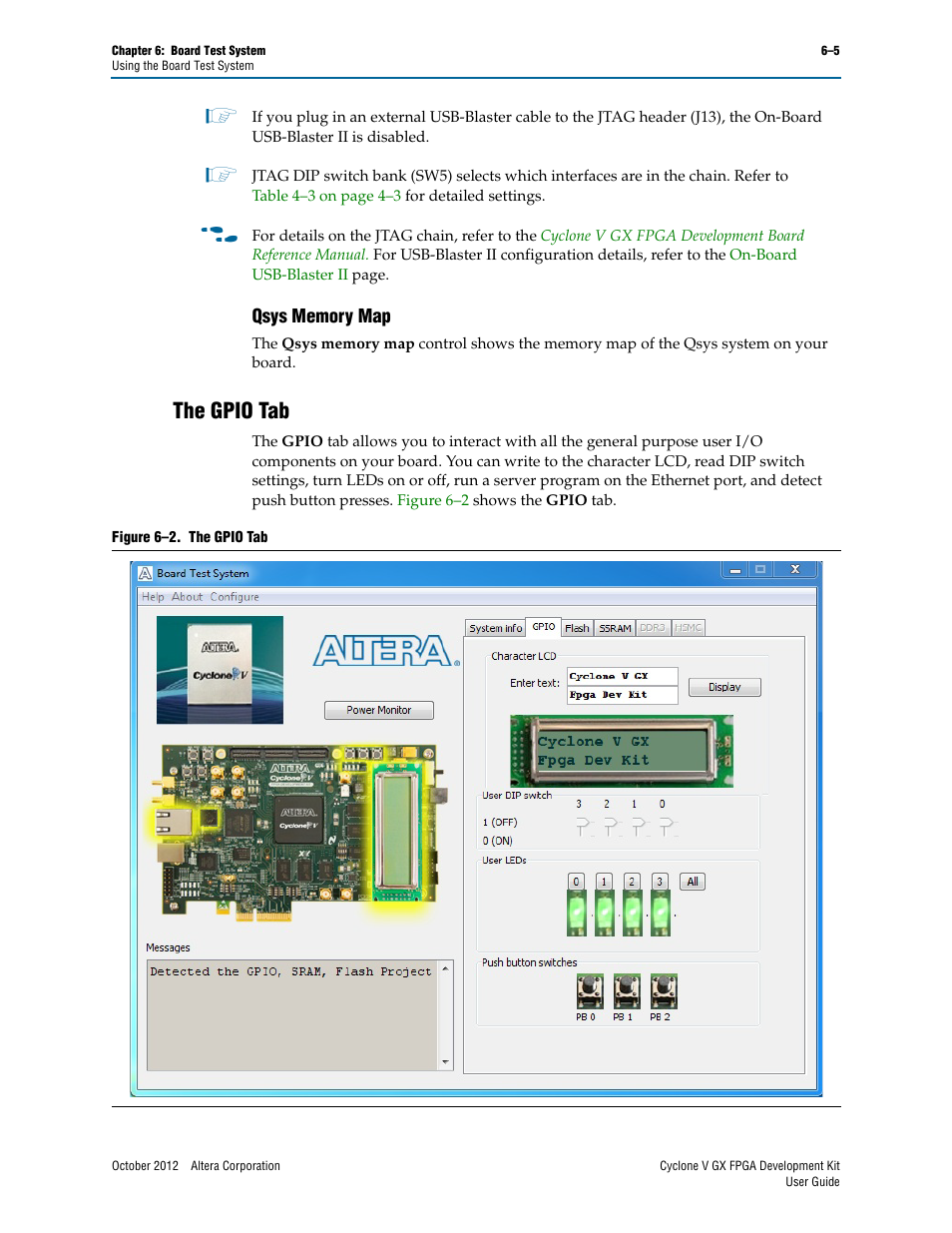 Qsys memory map, The gpio tab, Qsys memory map –5 | The gpio tab –5 | Altera Cyclone V GX FPGA User Manual | Page 21 / 38