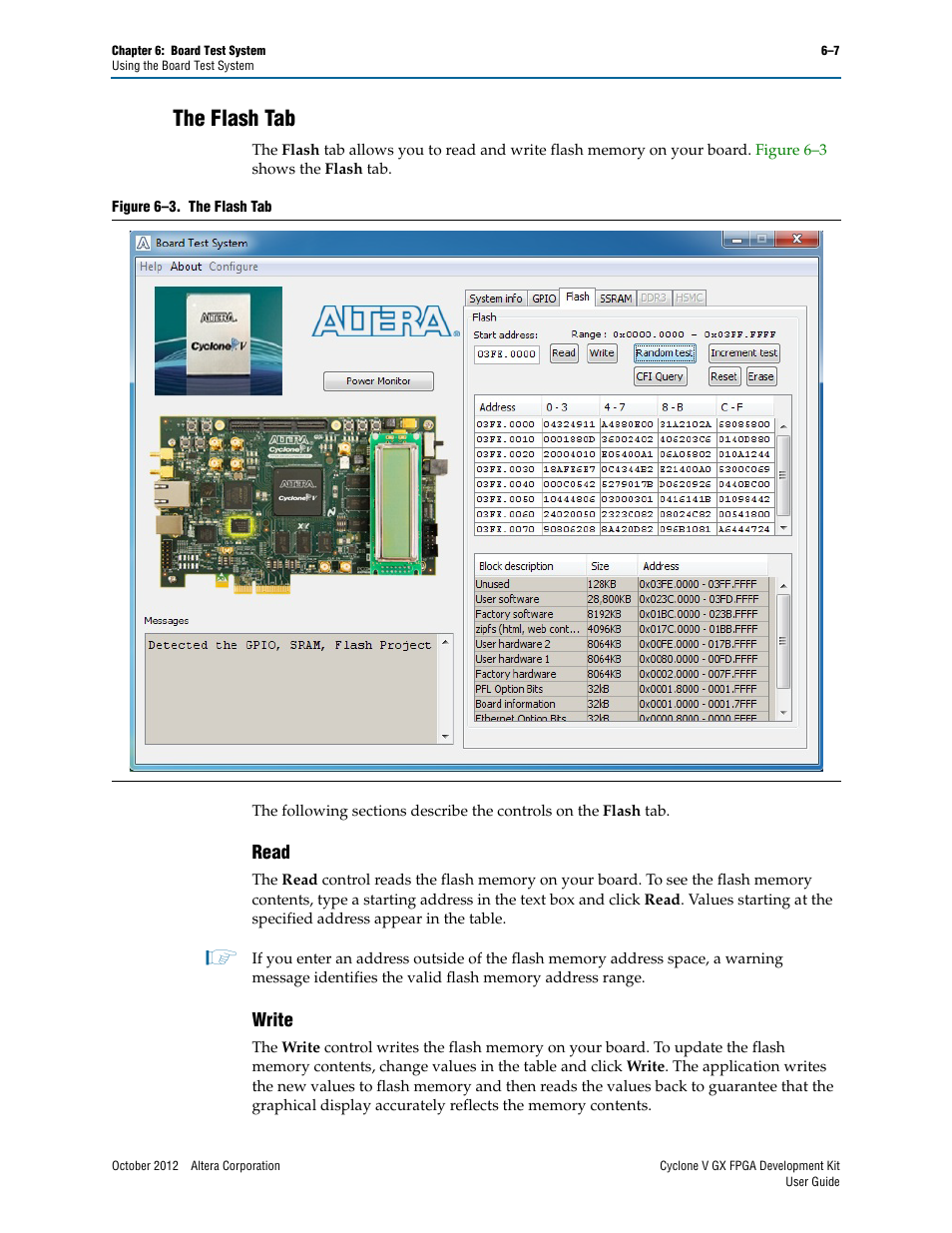 The flash tab, Read, Write | The flash tab –7, Read –7 write –7 | Altera Cyclone V GX FPGA User Manual | Page 23 / 38