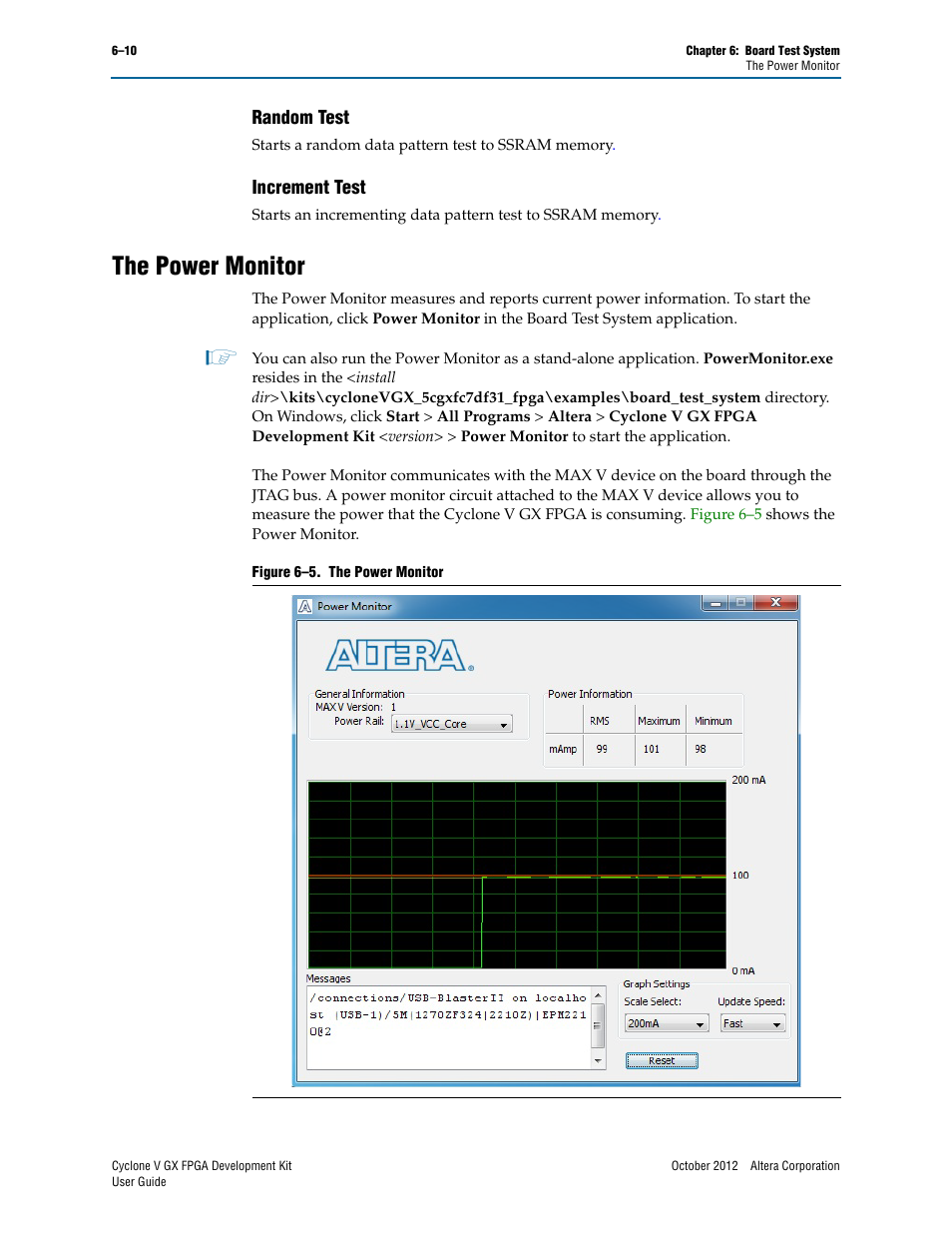Random test, Increment test, The power monitor | Random test –10 increment test –10, The power monitor –10 | Altera Cyclone V GX FPGA User Manual | Page 26 / 38