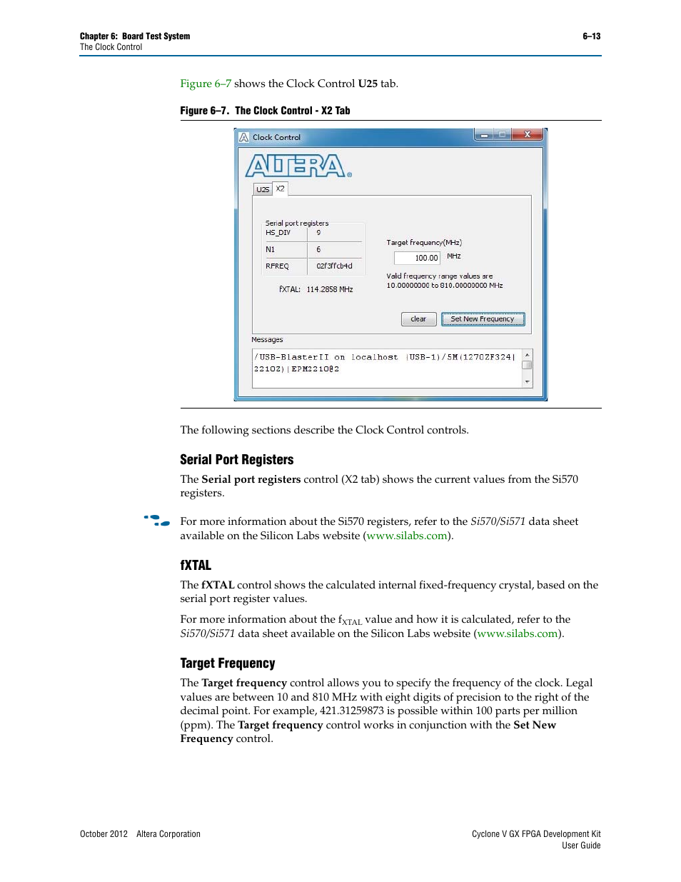 Serial port registers, Fxtal, Target frequency | Altera Cyclone V GX FPGA User Manual | Page 29 / 38