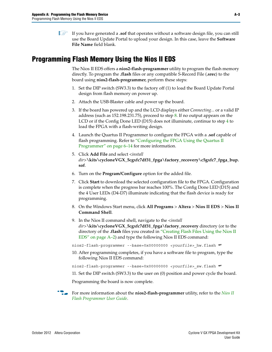 Programming flash memory using the nios ii eds | Altera Cyclone V GX FPGA User Manual | Page 33 / 38