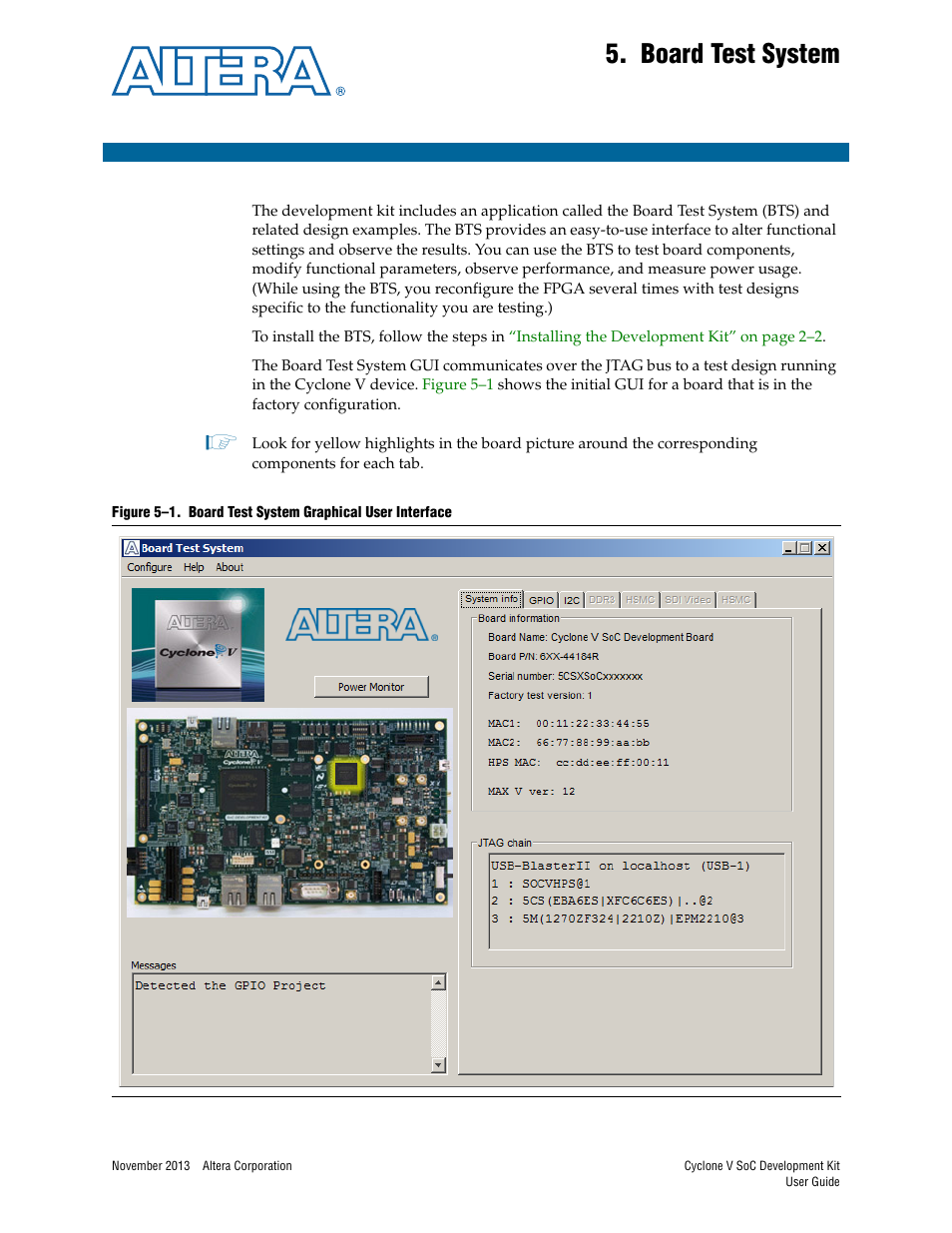 Board test system, Chapter 5. board test system | Altera Cyclone V SoC User Manual | Page 19 / 44