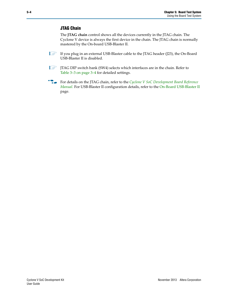 Jtag chain, Jtag chain –4 | Altera Cyclone V SoC User Manual | Page 22 / 44
