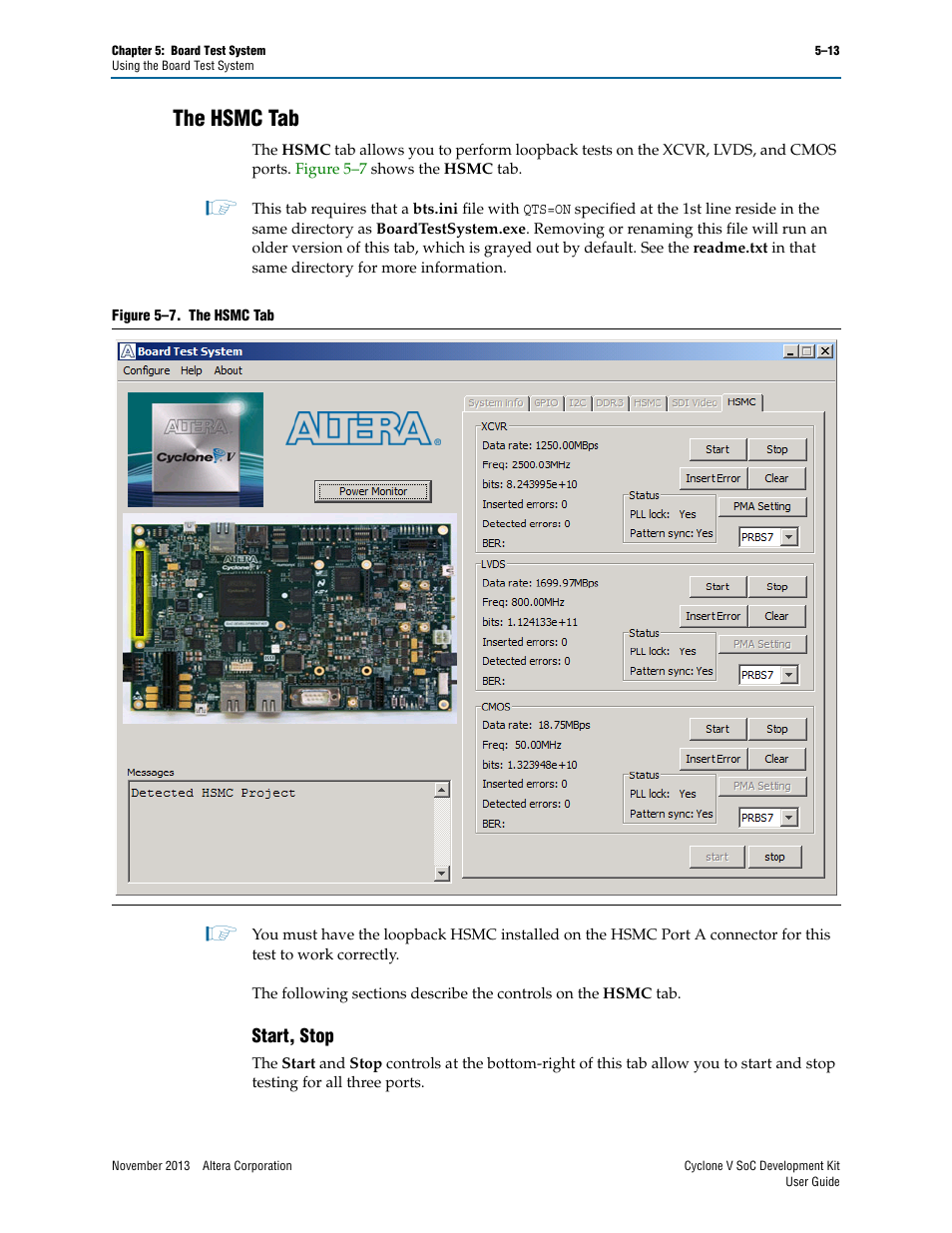 The hsmc tab, Start, stop, The hsmc tab –13 | Start, stop –13 | Altera Cyclone V SoC User Manual | Page 31 / 44