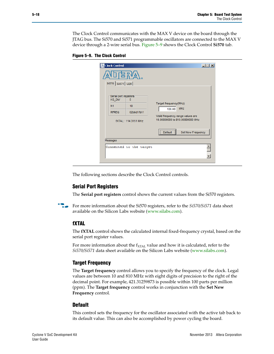 Serial port registers, Fxtal, Target frequency | Default | Altera Cyclone V SoC User Manual | Page 36 / 44