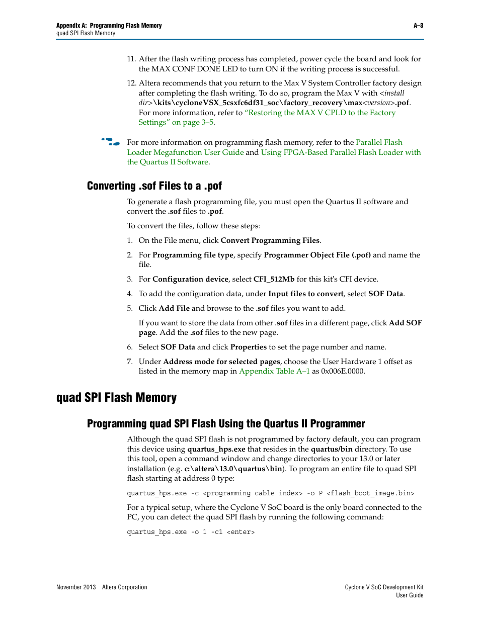 Converting .sof files to a .pof, Quad spi flash memory | Altera Cyclone V SoC User Manual | Page 41 / 44