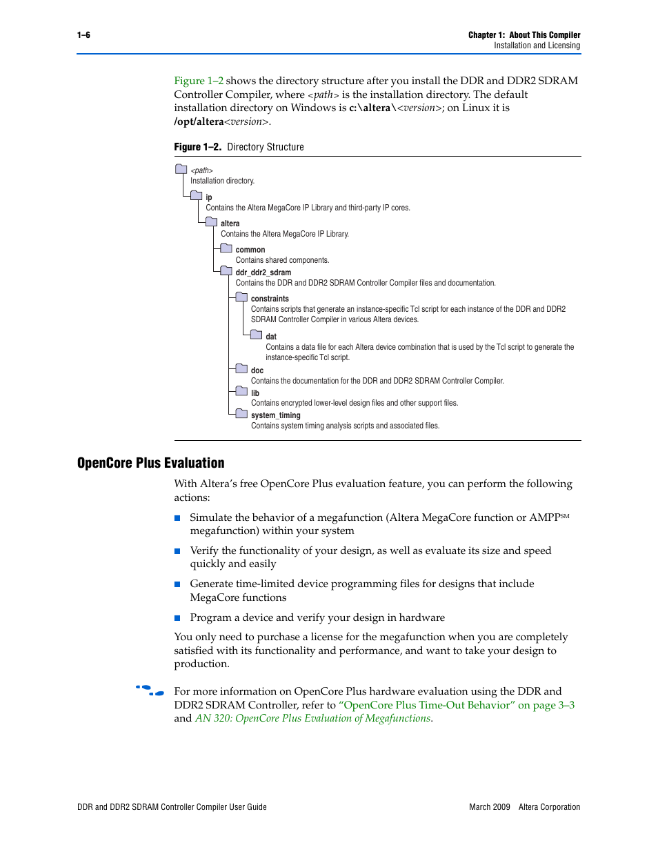 Opencore plus evaluation, Opencore plus evaluation –6 | Altera DDR SDRAM Controller User Manual | Page 10 / 106