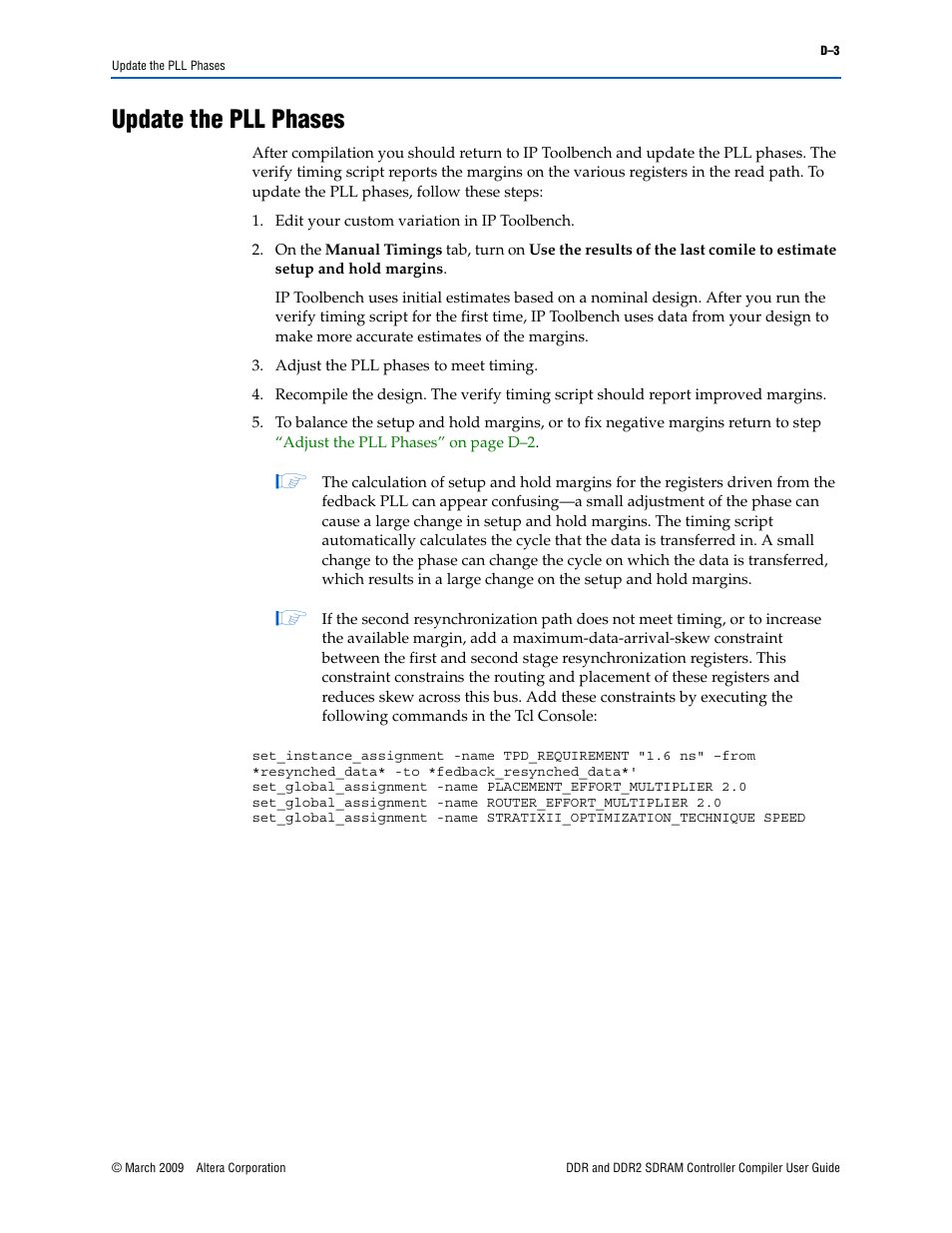 Update the pll phases | Altera DDR SDRAM Controller User Manual | Page 103 / 106