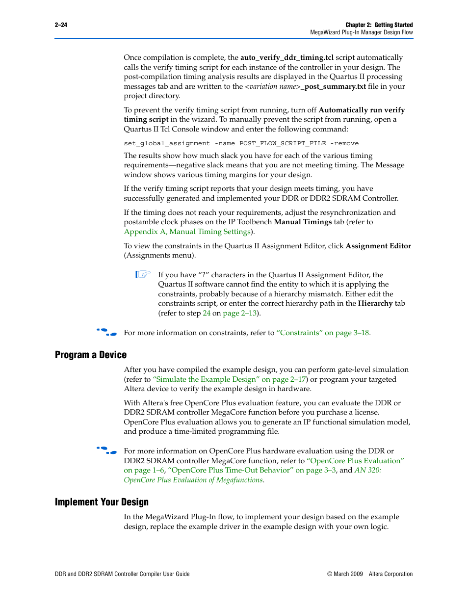 Program a device, Implement your design, Program a device –24 implement your design –24 | Altera DDR SDRAM Controller User Manual | Page 34 / 106