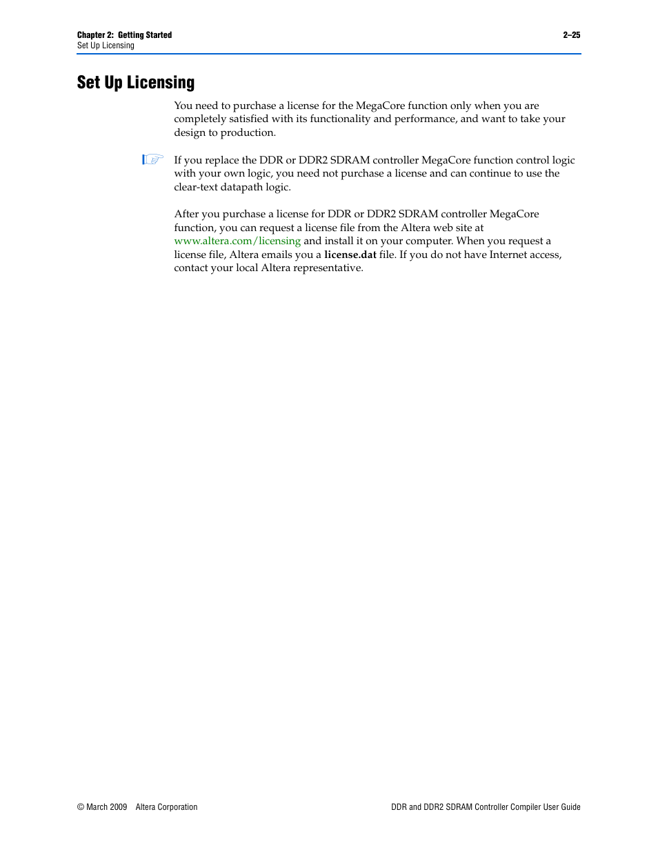 Set up licensing, Set up licensing –25 | Altera DDR SDRAM Controller User Manual | Page 35 / 106
