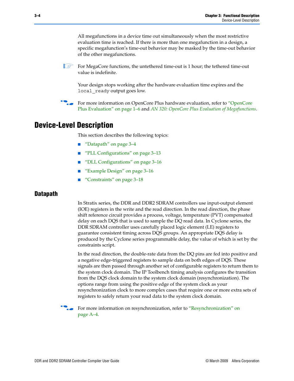 Device-level description, Datapath, Device-level description –4 | Datapath –4 | Altera DDR SDRAM Controller User Manual | Page 40 / 106