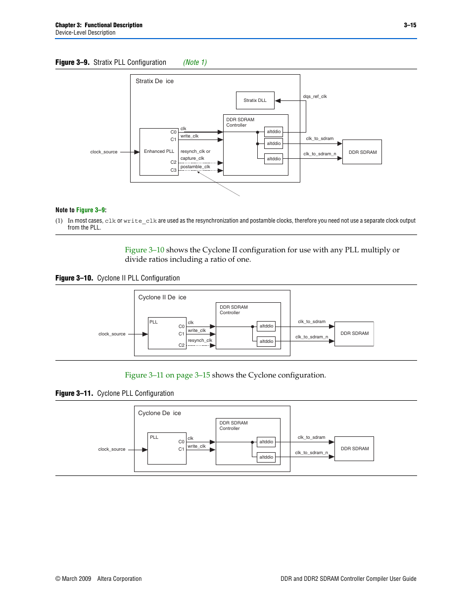 Figure 3–10. cyclone ii pll configuration, Figure 3–11. cyclone pll configuration | Altera DDR SDRAM Controller User Manual | Page 51 / 106
