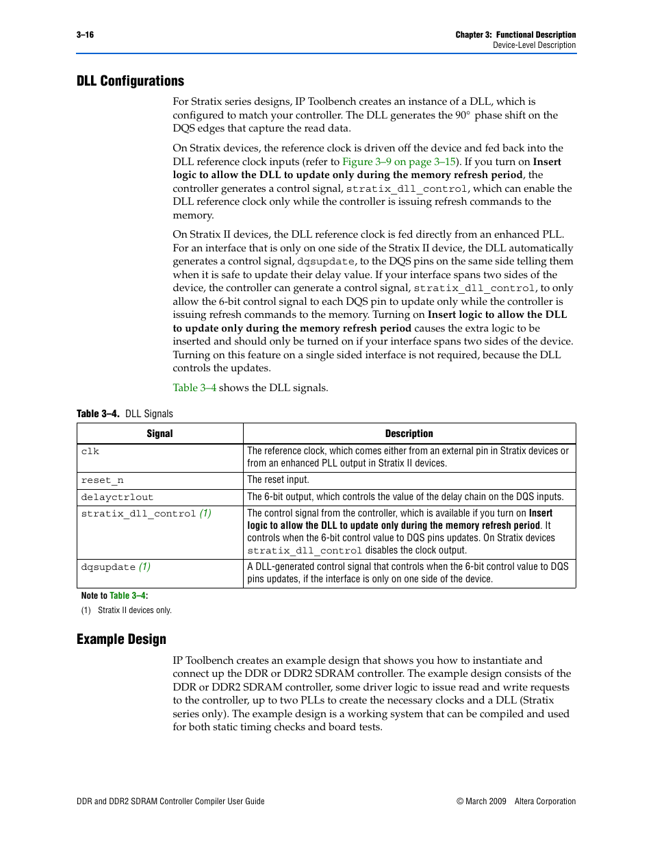 Dll configurations, Example design, Dll configurations –16 example design –16 | Altera DDR SDRAM Controller User Manual | Page 52 / 106