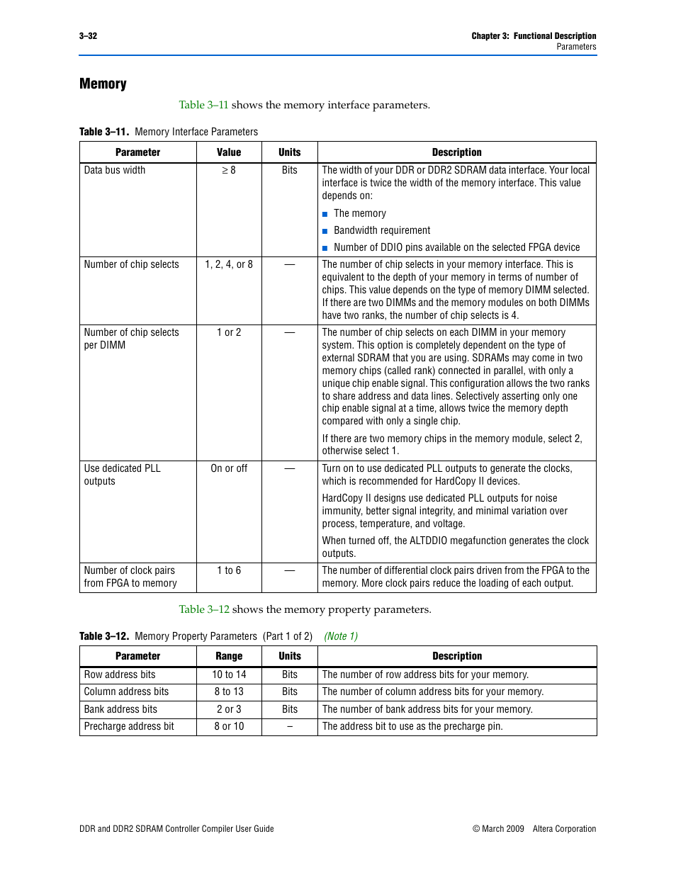 Memory, Memory –32, Fer to | Memory” on | Altera DDR SDRAM Controller User Manual | Page 68 / 106