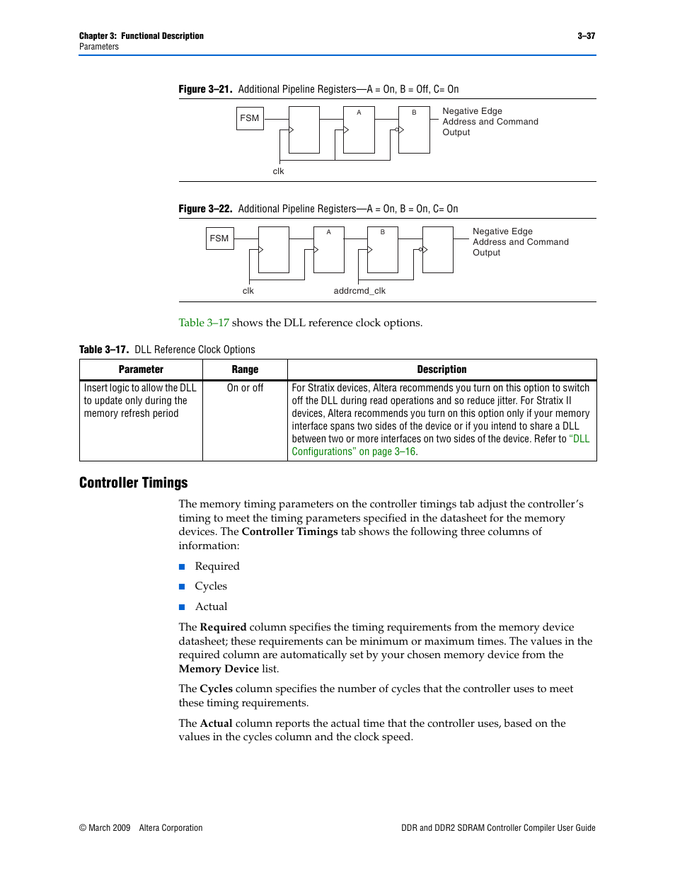 Controller timings, Controller timings –37, Figure 3–22 | Figure 3–21 | Altera DDR SDRAM Controller User Manual | Page 73 / 106