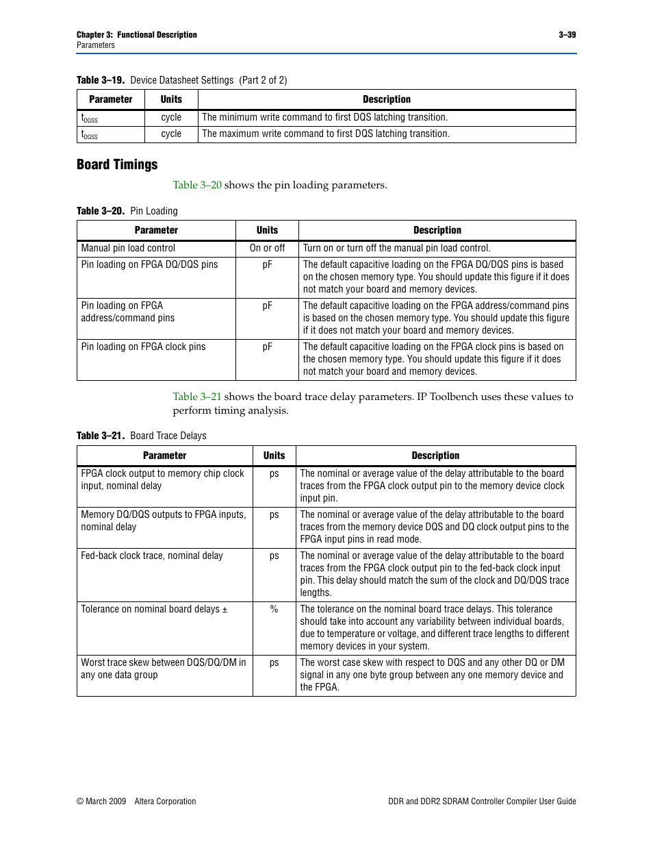 Board timings, Board timings –39 | Altera DDR SDRAM Controller User Manual | Page 75 / 106