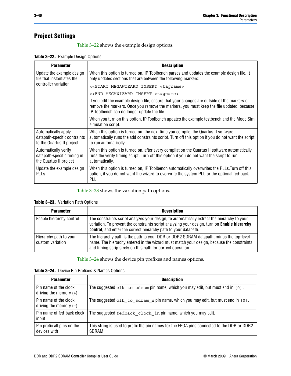 Project settings, Project settings –40, Project settings” on | Altera DDR SDRAM Controller User Manual | Page 76 / 106