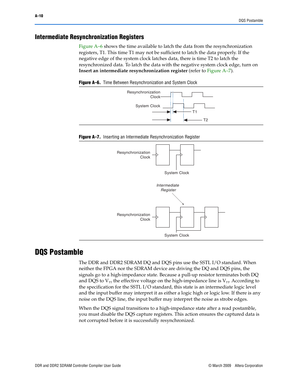 Intermediate resynchronization registers, Dqs postamble, Dqs postamble” on | Intermediate, Ming | Altera DDR SDRAM Controller User Manual | Page 88 / 106