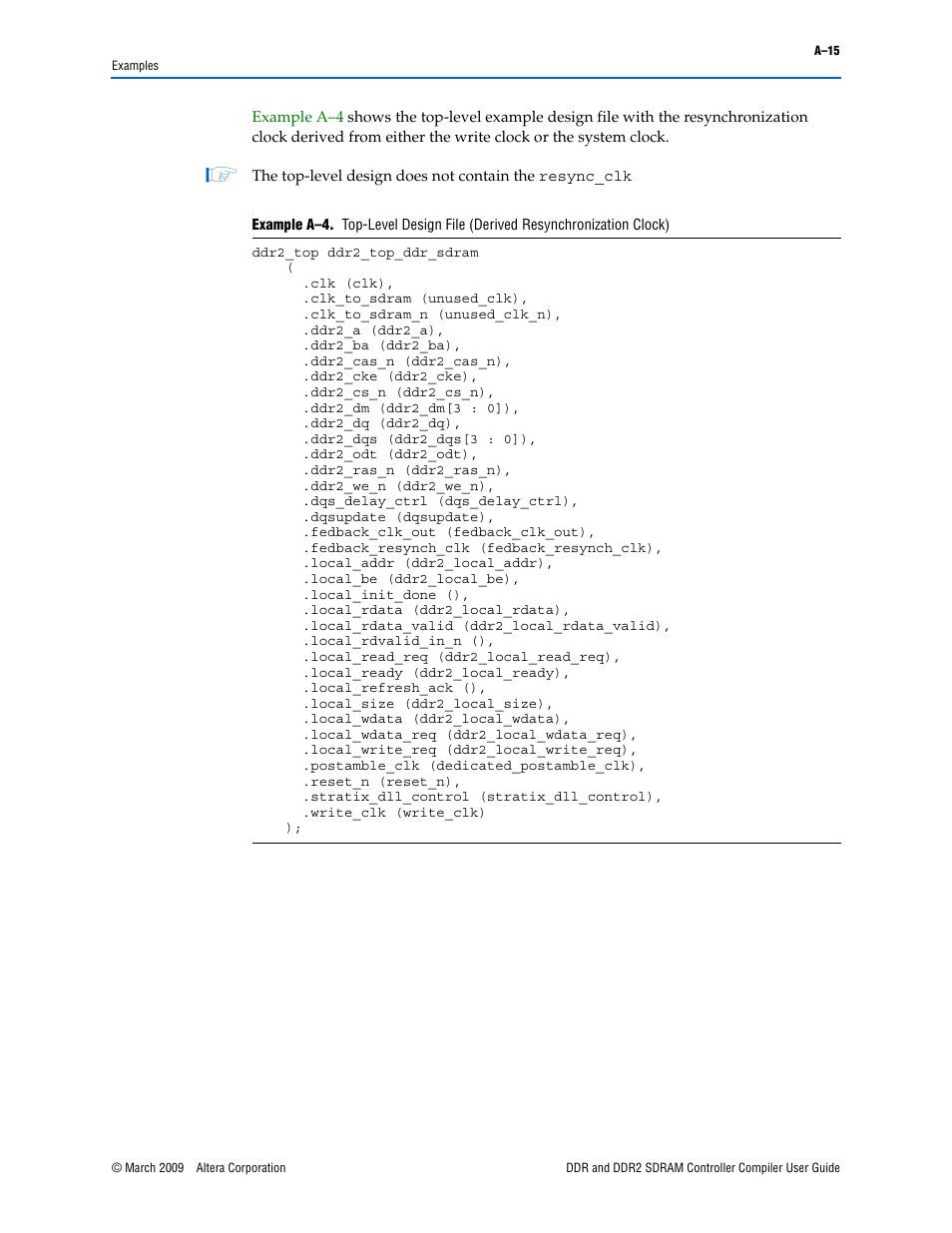 Example a–4, Show | Altera DDR SDRAM Controller User Manual | Page 93 / 106