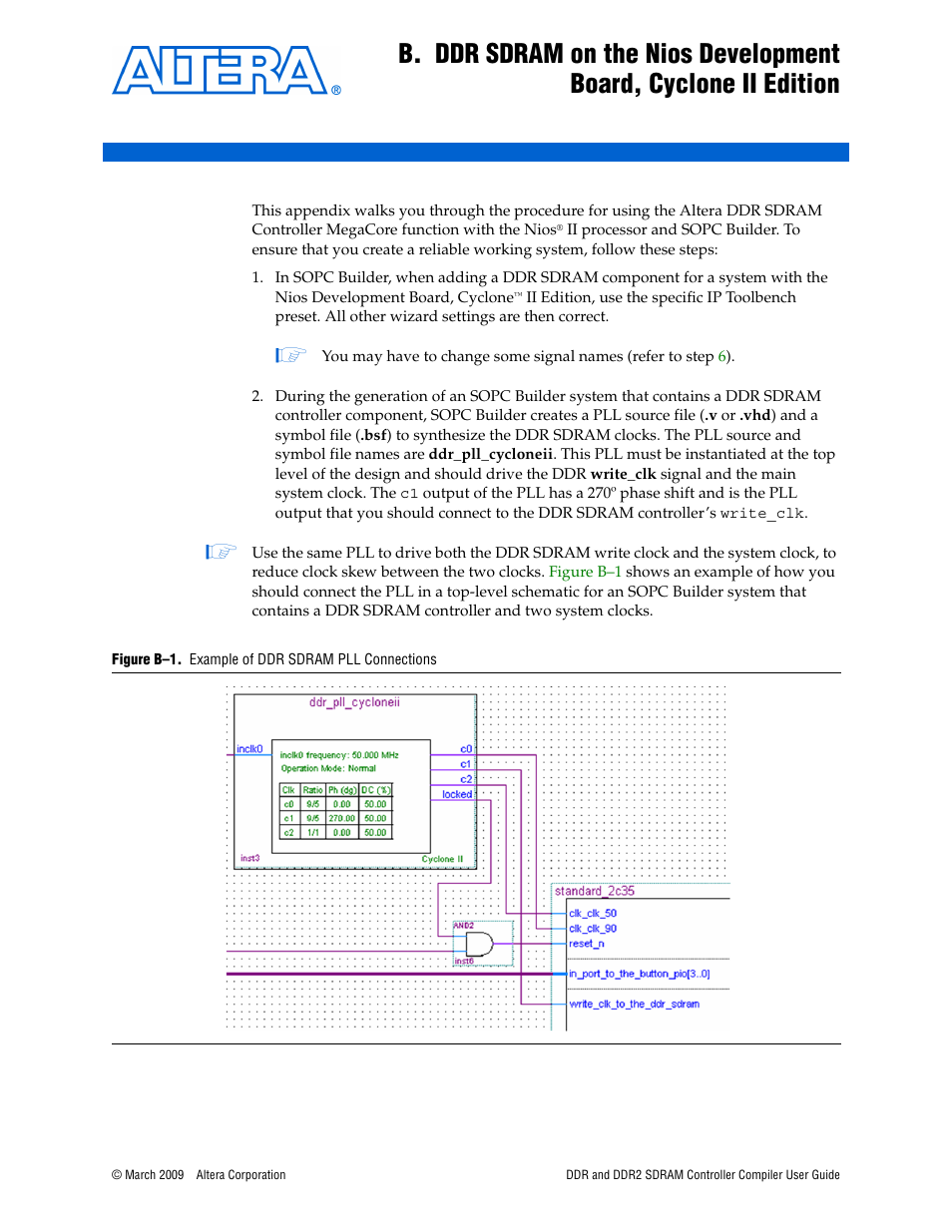 Appendix b, ddr sdram, On the nios development board, cyclone ii edition | Altera DDR SDRAM Controller User Manual | Page 95 / 106