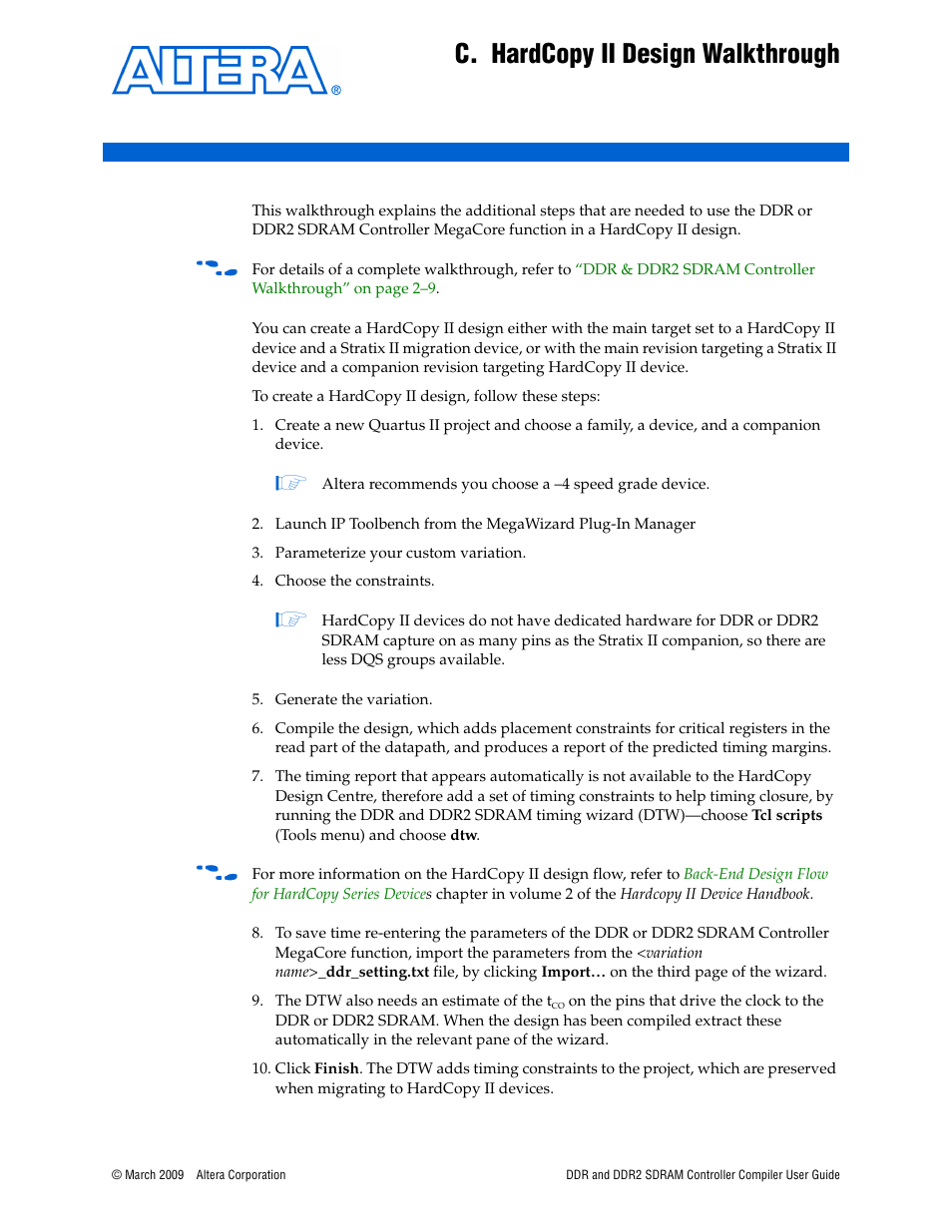 C. hardcopy ii design walkthrough, Appendix c. hardcopy ii design walkthrough, Fer to | Appendix c, hardcopy, Ii design walkthrough | Altera DDR SDRAM Controller User Manual | Page 99 / 106