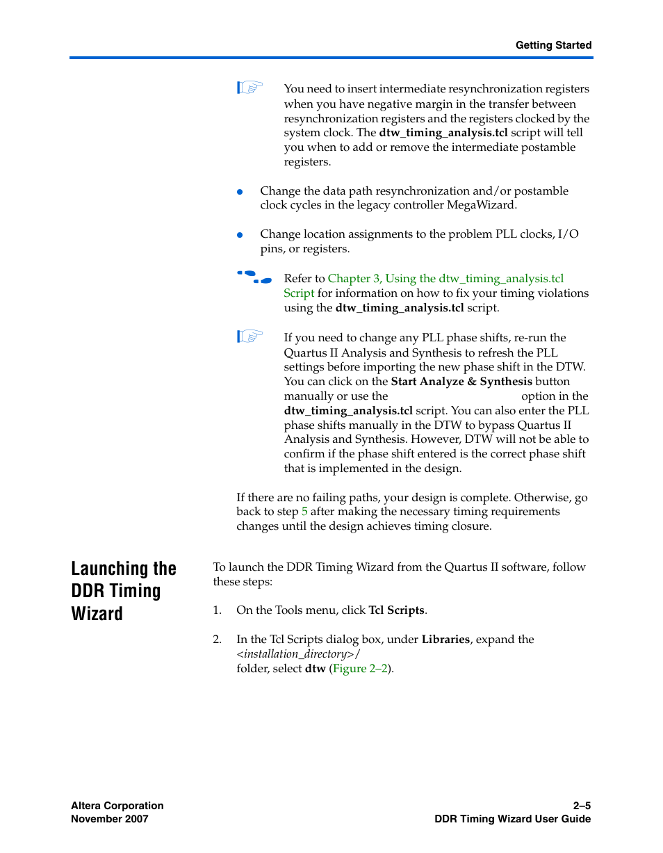 Launching the ddr timing wizard, Launching the ddr timing wizard –5 | Altera DDR Timing Wizard User Manual | Page 17 / 92