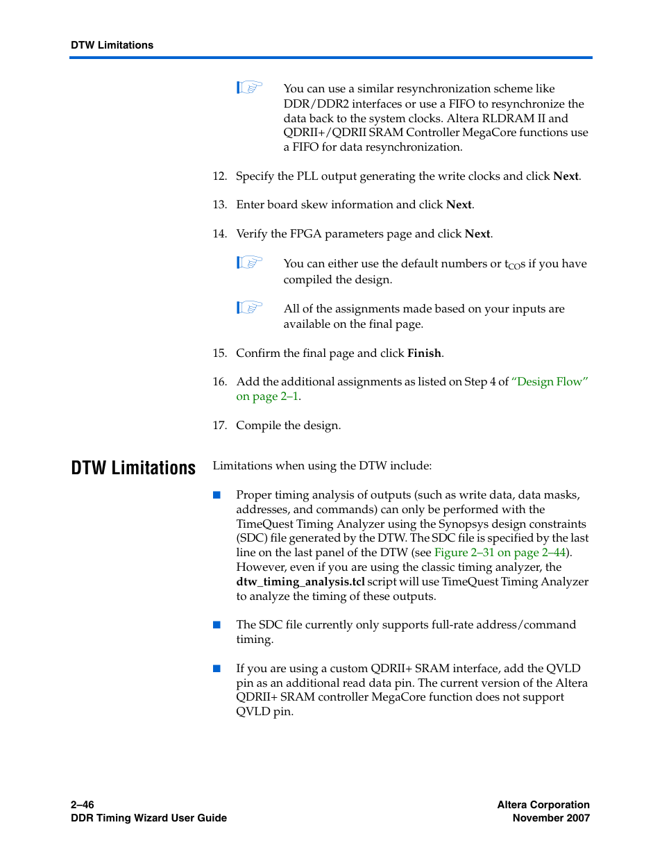 Dtw limitations, Dtw limitations –46 | Altera DDR Timing Wizard User Manual | Page 58 / 92