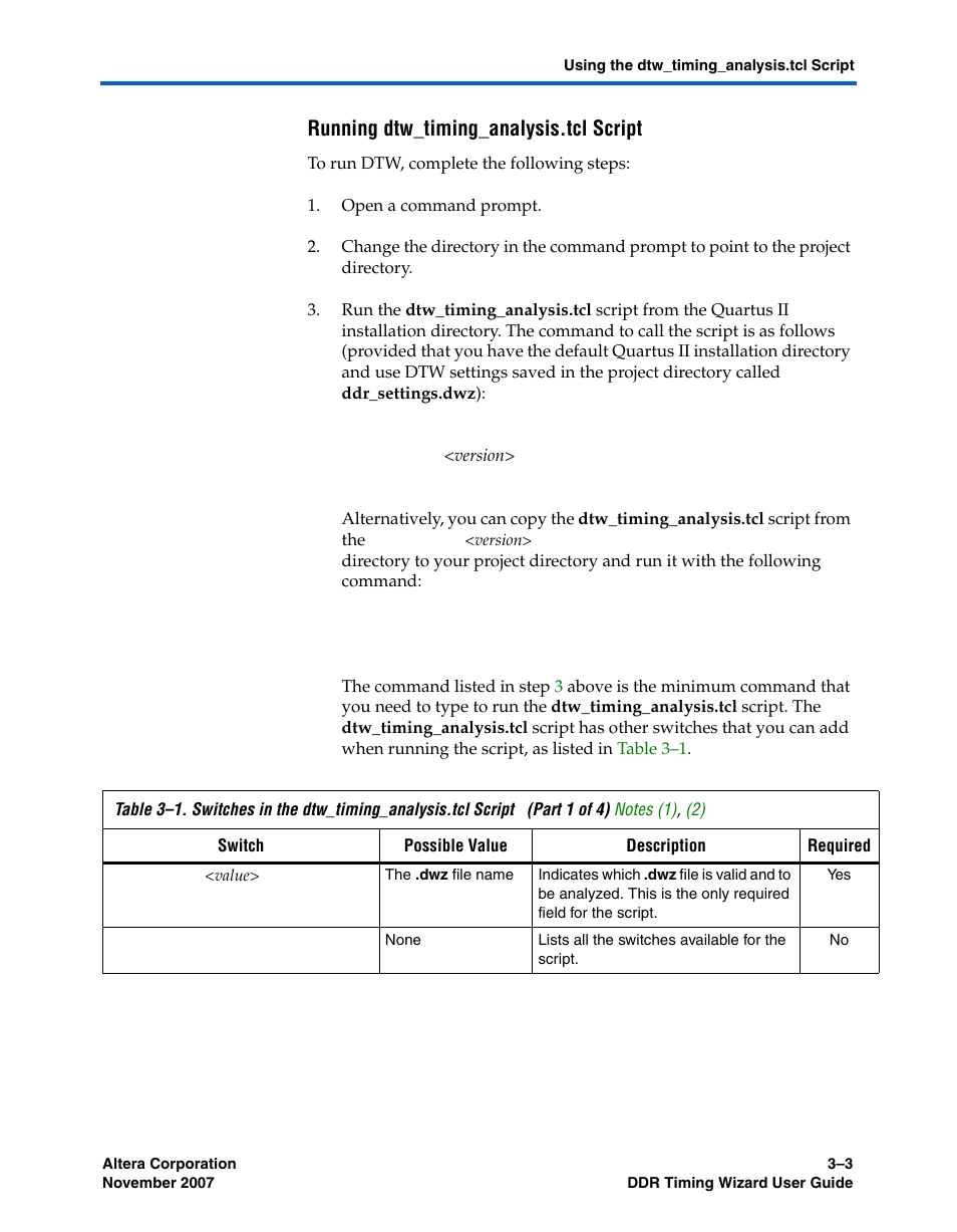 Running dtw_timing_analysis.tcl script | Altera DDR Timing Wizard User Manual | Page 63 / 92