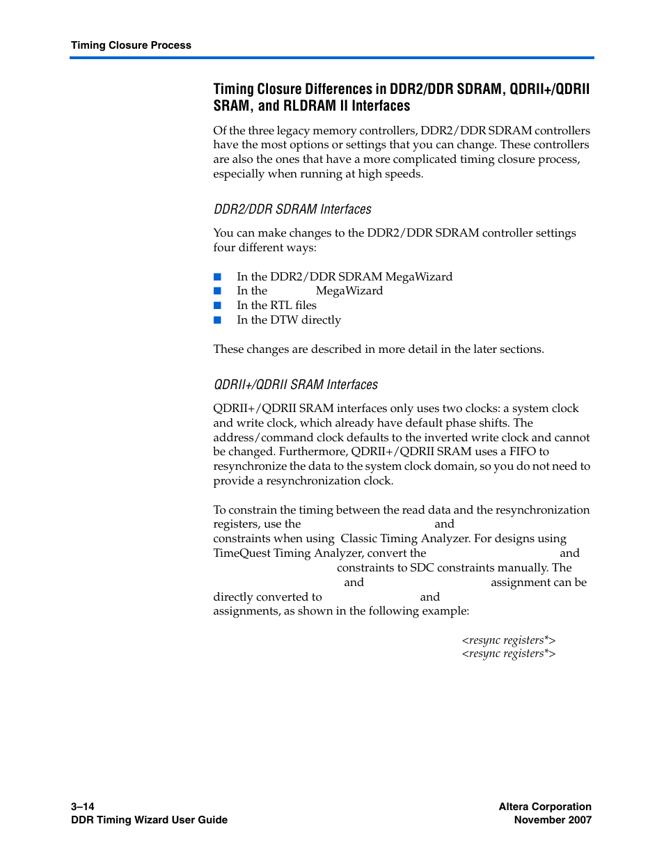 Ddr2/ddr sdram interfaces, Qdrii+/qdrii sram interfaces | Altera DDR Timing Wizard User Manual | Page 74 / 92