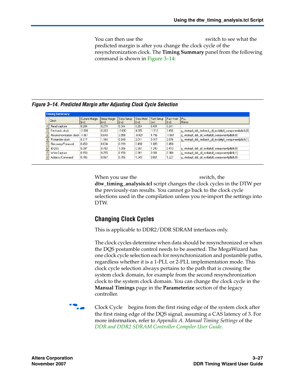Changing clock cycles | Altera DDR Timing Wizard User Manual | Page 87 / 92