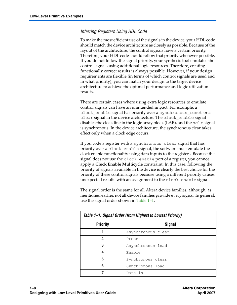 Inferring registers using hdl code | Altera Designing With Low-Level Primitives User Manual | Page 14 / 56