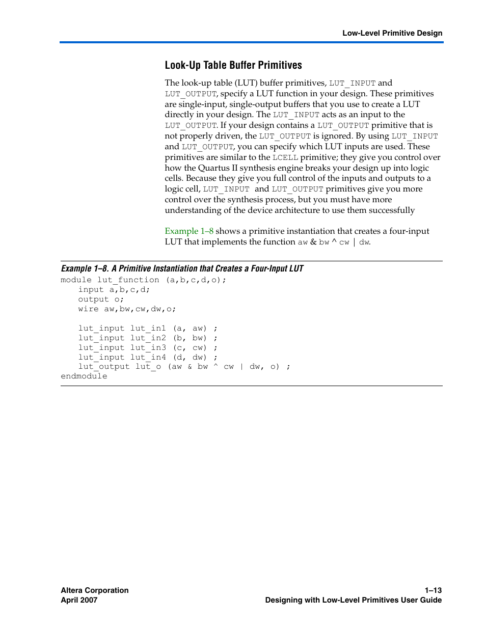 Look-up table buffer primitives | Altera Designing With Low-Level Primitives User Manual | Page 19 / 56