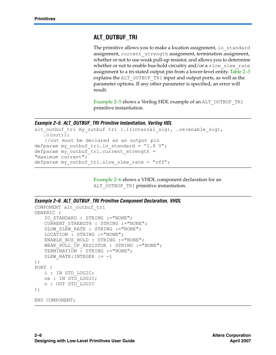 Alt_outbuf_tri | Altera Designing With Low-Level Primitives User Manual | Page 28 / 56