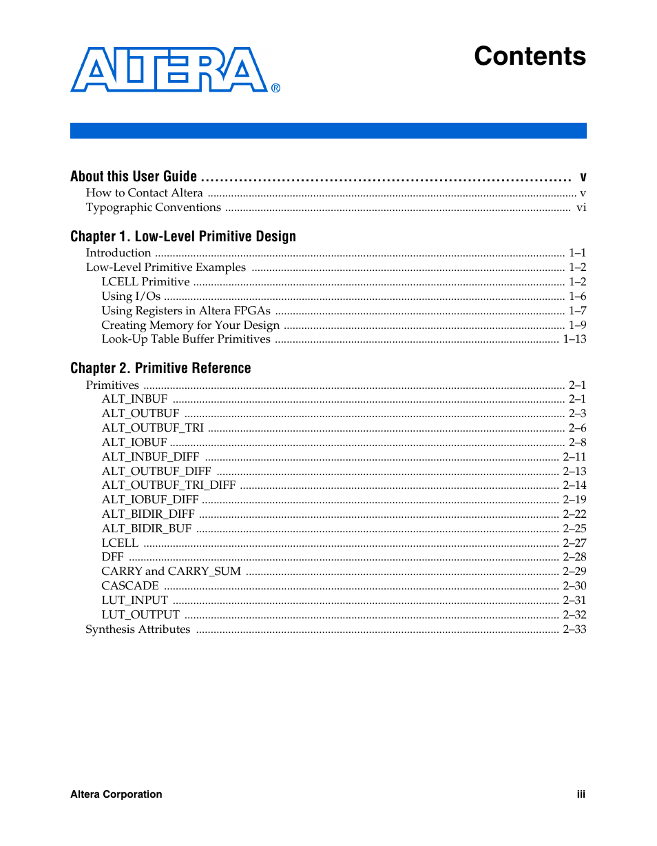 Altera Designing With Low-Level Primitives User Manual | Page 3 / 56
