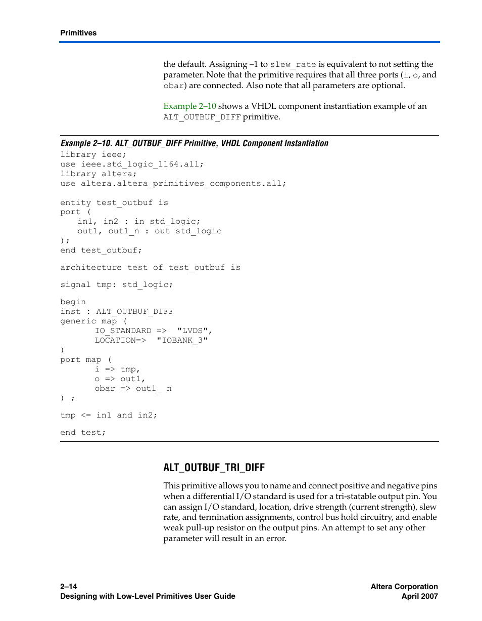 Alt_outbuf_tri_diff | Altera Designing With Low-Level Primitives User Manual | Page 36 / 56